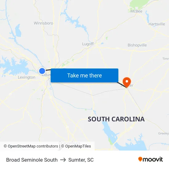 Broad Seminole South to Sumter, SC map