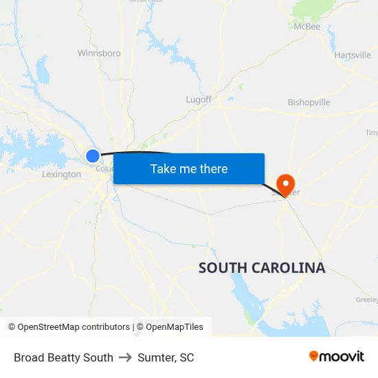Broad Beatty South to Sumter, SC map