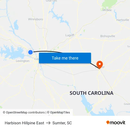 Harbison Hillpine East to Sumter, SC map