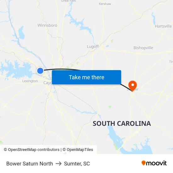Bower Saturn North to Sumter, SC map