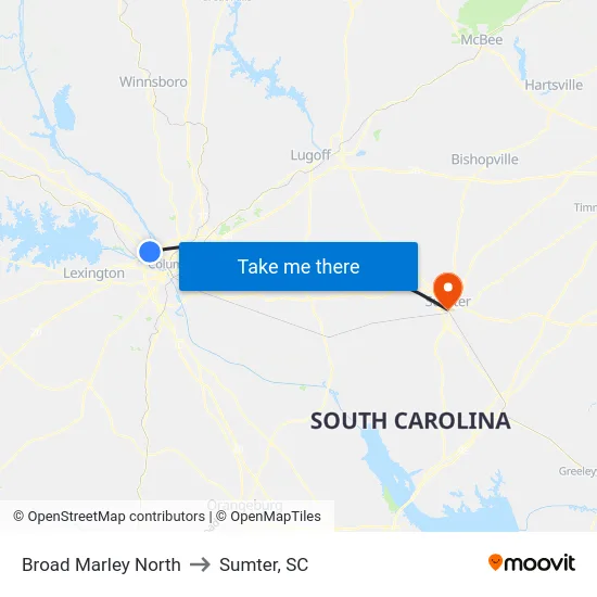 Broad Marley North to Sumter, SC map