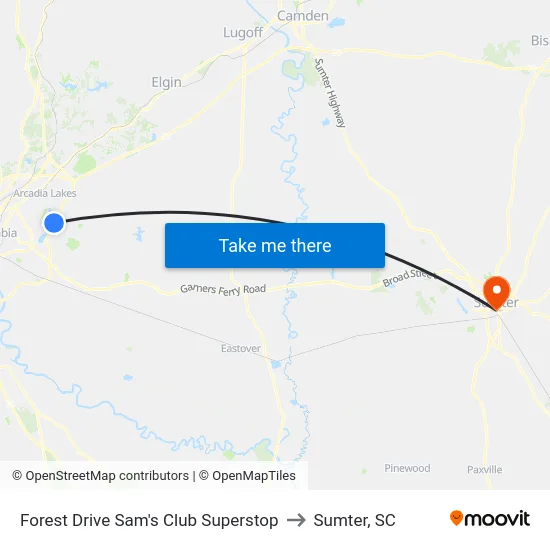 Forest Drive Sam's Club Superstop to Sumter, SC map