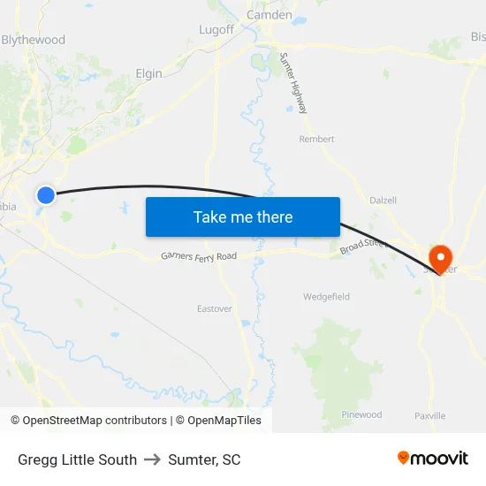 Gregg Little South to Sumter, SC map