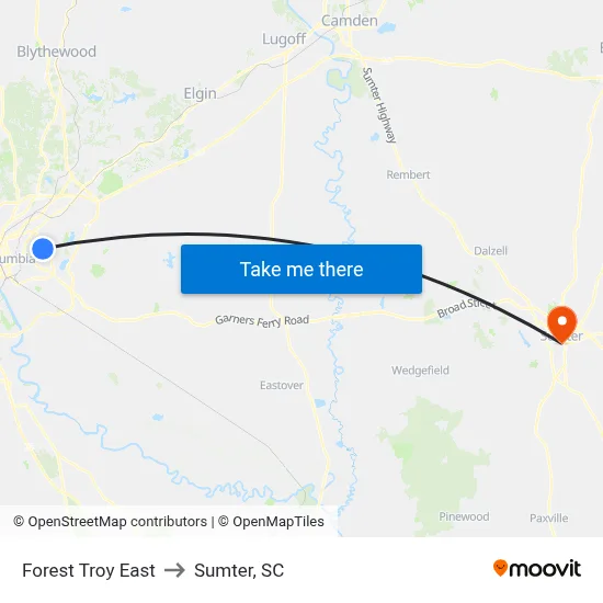 Forest Troy East to Sumter, SC map