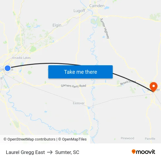 Laurel Gregg East to Sumter, SC map