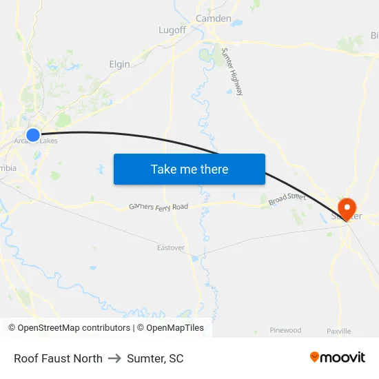 Roof Faust North to Sumter, SC map