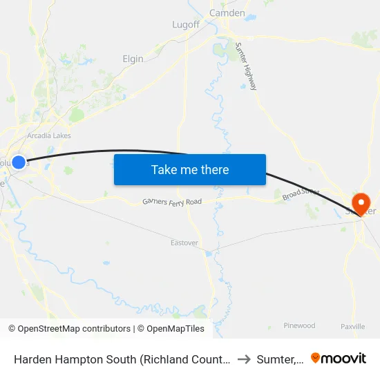 Harden Hampton South (Richland County Admin) to Sumter, SC map