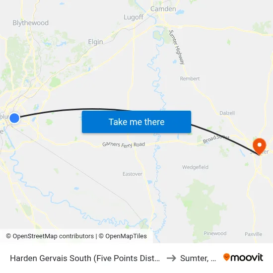 Harden Gervais South (Five Points District) to Sumter, SC map