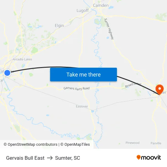 Gervais Bull East to Sumter, SC map