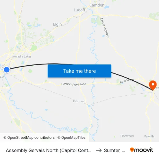 Assembly Gervais North (Capitol Center) to Sumter, SC map