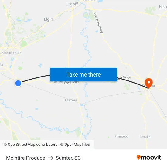 Mcintire Produce to Sumter, SC map