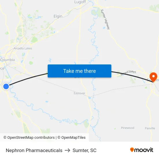 Nephron Pharmaceuticals to Sumter, SC map