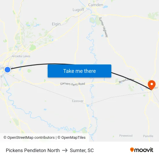 Pickens Pendleton North to Sumter, SC map