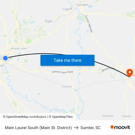 Main Laurel South (Main St. District) to Sumter, SC map