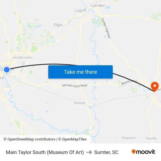 Main Taylor South (Museum Of Art) to Sumter, SC map