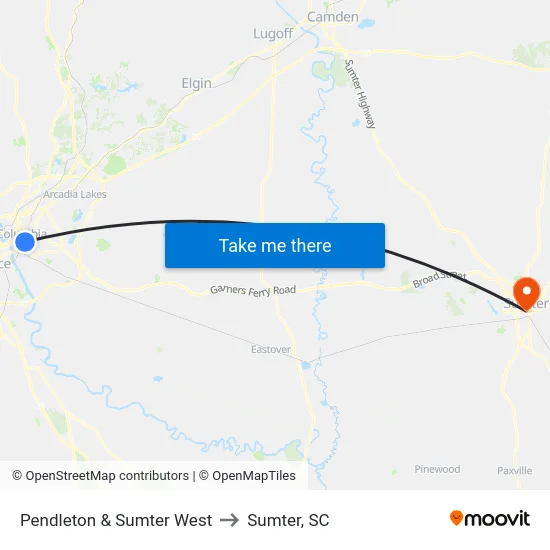 Pendleton & Sumter West to Sumter, SC map