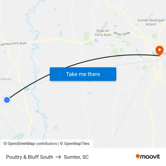 Poultry & Bluff South to Sumter, SC map