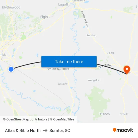 Atlas & Bible North to Sumter, SC map