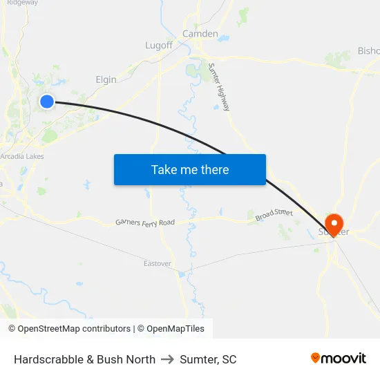 Hardscrabble & Bush North to Sumter, SC map