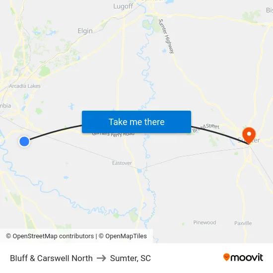 Bluff & Carswell North to Sumter, SC map