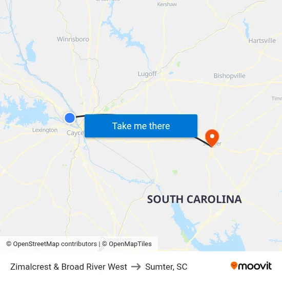 Zimalcrest & Broad River West to Sumter, SC map