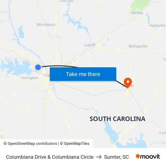 Columbiana Drive & Columbiana Circle to Sumter, SC map