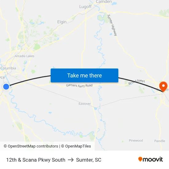 12th & Scana Pkwy South to Sumter, SC map