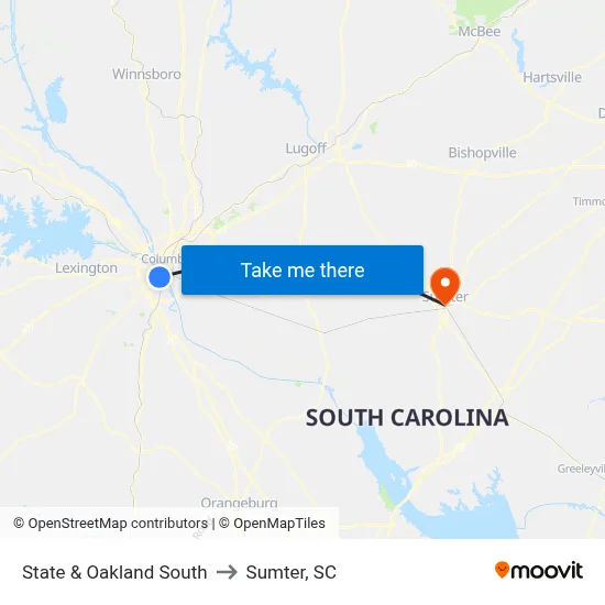 State & Oakland South to Sumter, SC map