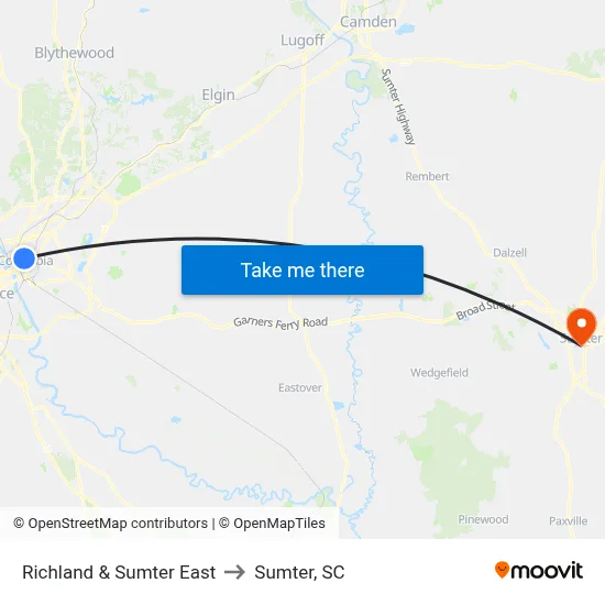 Richland & Sumter East to Sumter, SC map