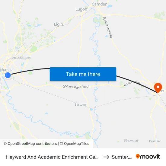 Heyward And Academic Enrichment Center East to Sumter, SC map
