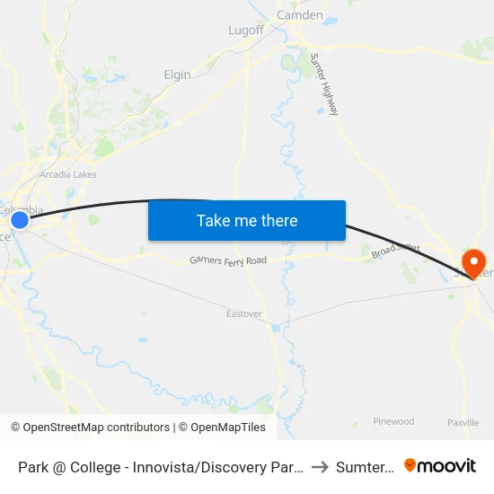 Park @ College - Innovista/Discovery Parking South to Sumter, SC map