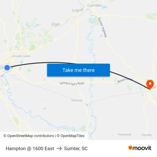Hampton @ 1600 East to Sumter, SC map