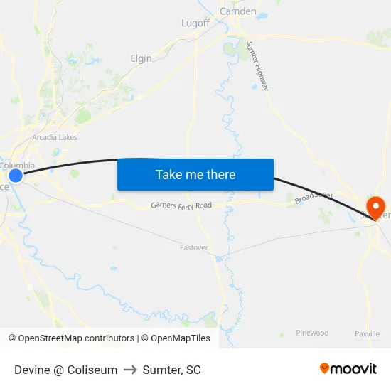 Devine @ Coliseum to Sumter, SC map