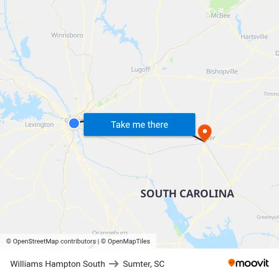 Williams Hampton South to Sumter, SC map