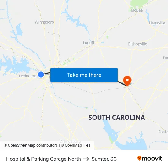 Hospital & Parking Garage North to Sumter, SC map
