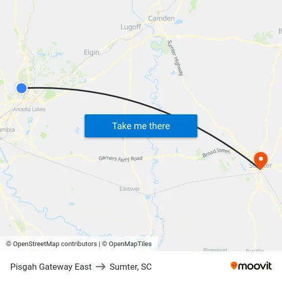 Pisgah Gateway East to Sumter, SC map