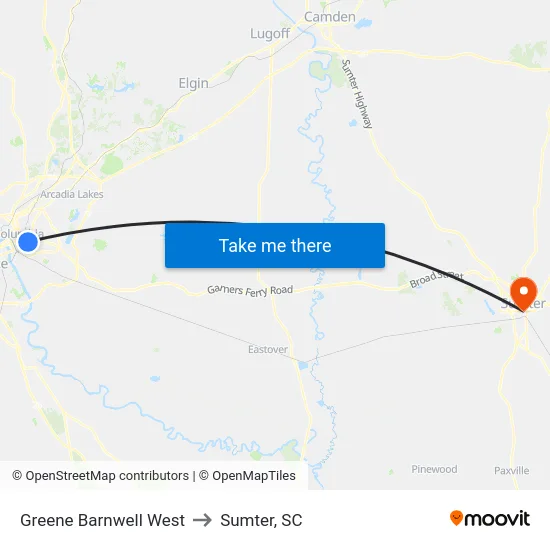 Greene Barnwell West to Sumter, SC map