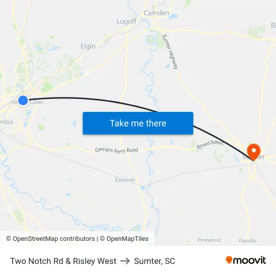 Two Notch Rd & Risley West to Sumter, SC map