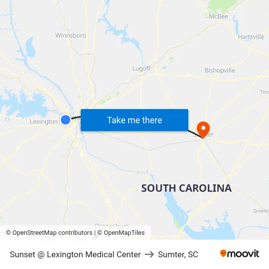 Sunset @ Lexington Medical Center to Sumter, SC map