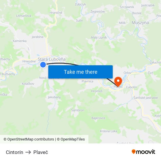 Cintorín to Plaveč map