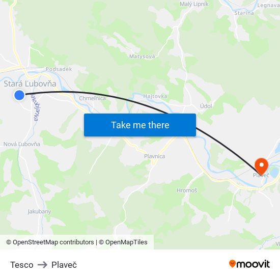 Tesco to Plaveč map