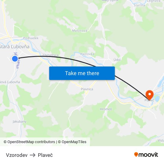 Vzorodev to Plaveč map