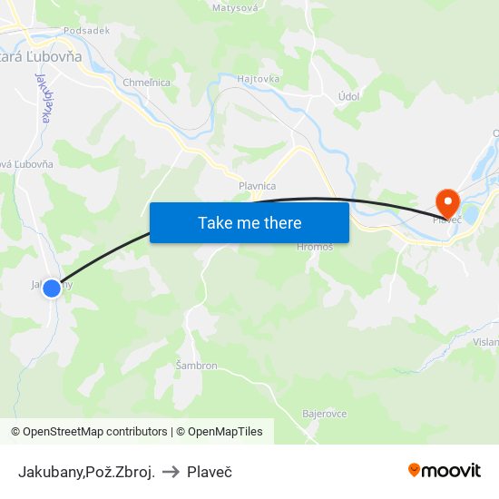 Jakubany,Pož.Zbroj. to Plaveč map