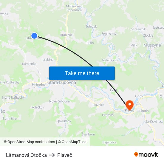 Litmanová,Otočka to Plaveč map