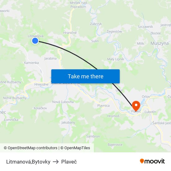 Litmanová,Bytovky to Plaveč map