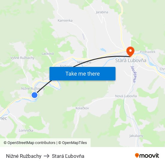 Nižné Ružbachy to Stará Ľubovňa map