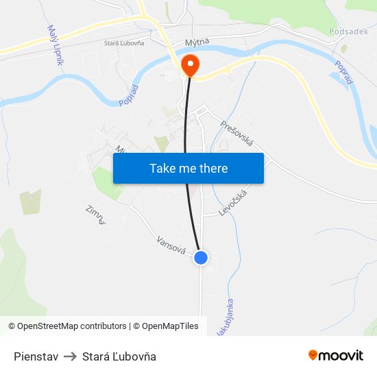 Pienstav to Stará Ľubovňa map