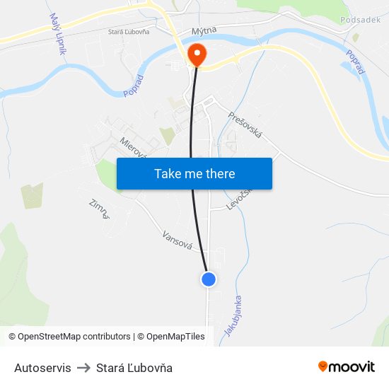 Autoservis to Stará Ľubovňa map