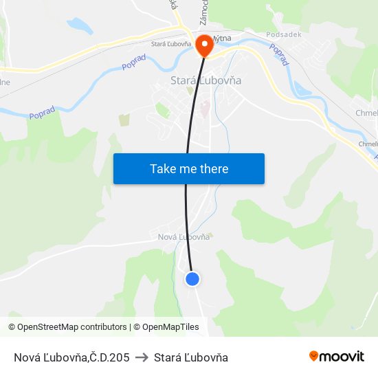 Nová Ľubovňa,Č.D.205 to Stará Ľubovňa map