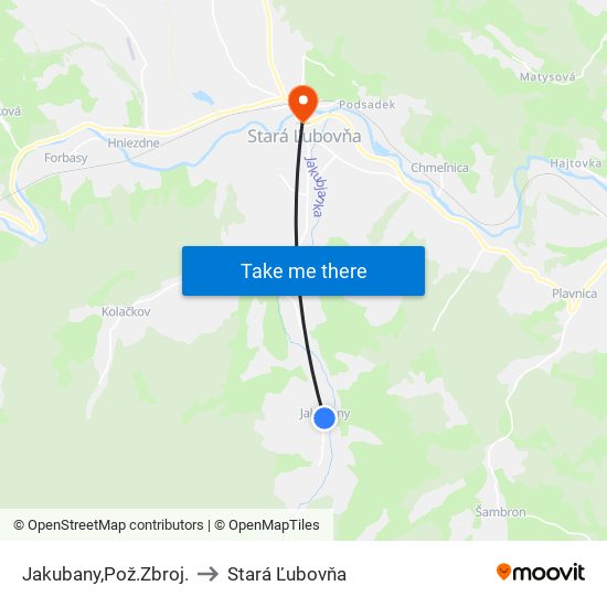 Jakubany,Pož.Zbroj. to Stará Ľubovňa map